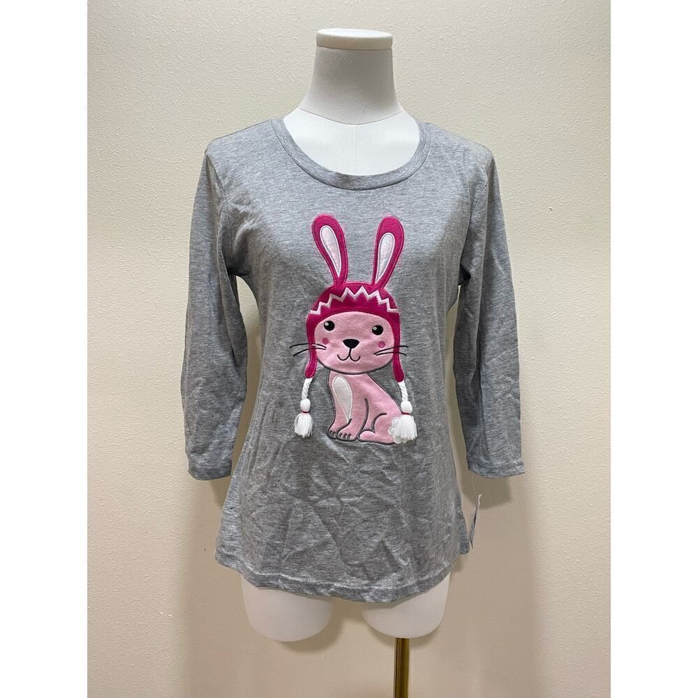Pj Couture Bunny Animal Embroidered Sleepshirt Gray Women’s Size S - NWT
